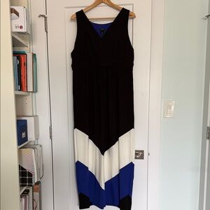 Ann Taylor Black and Blue Chevron Maxi Dress size LP